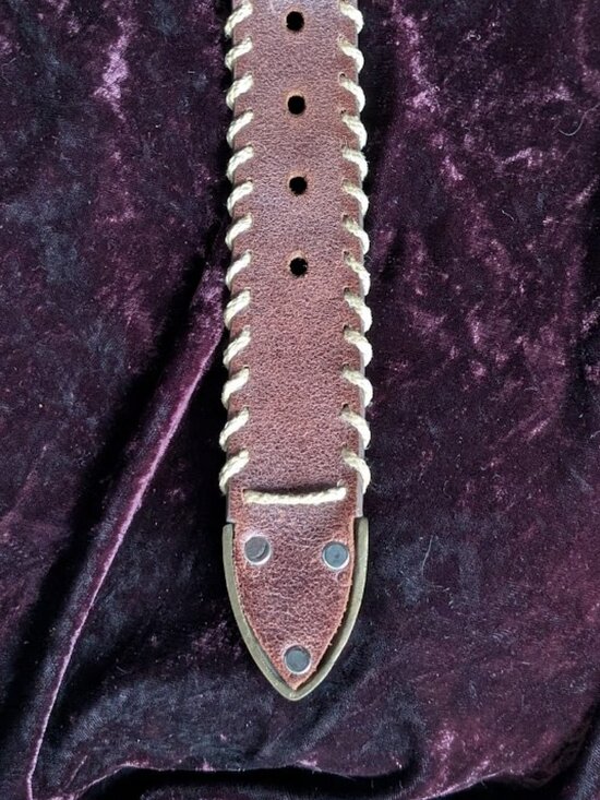 Vintage Brass and Leather Belt with Rope Edge - handsome & thick - 32\